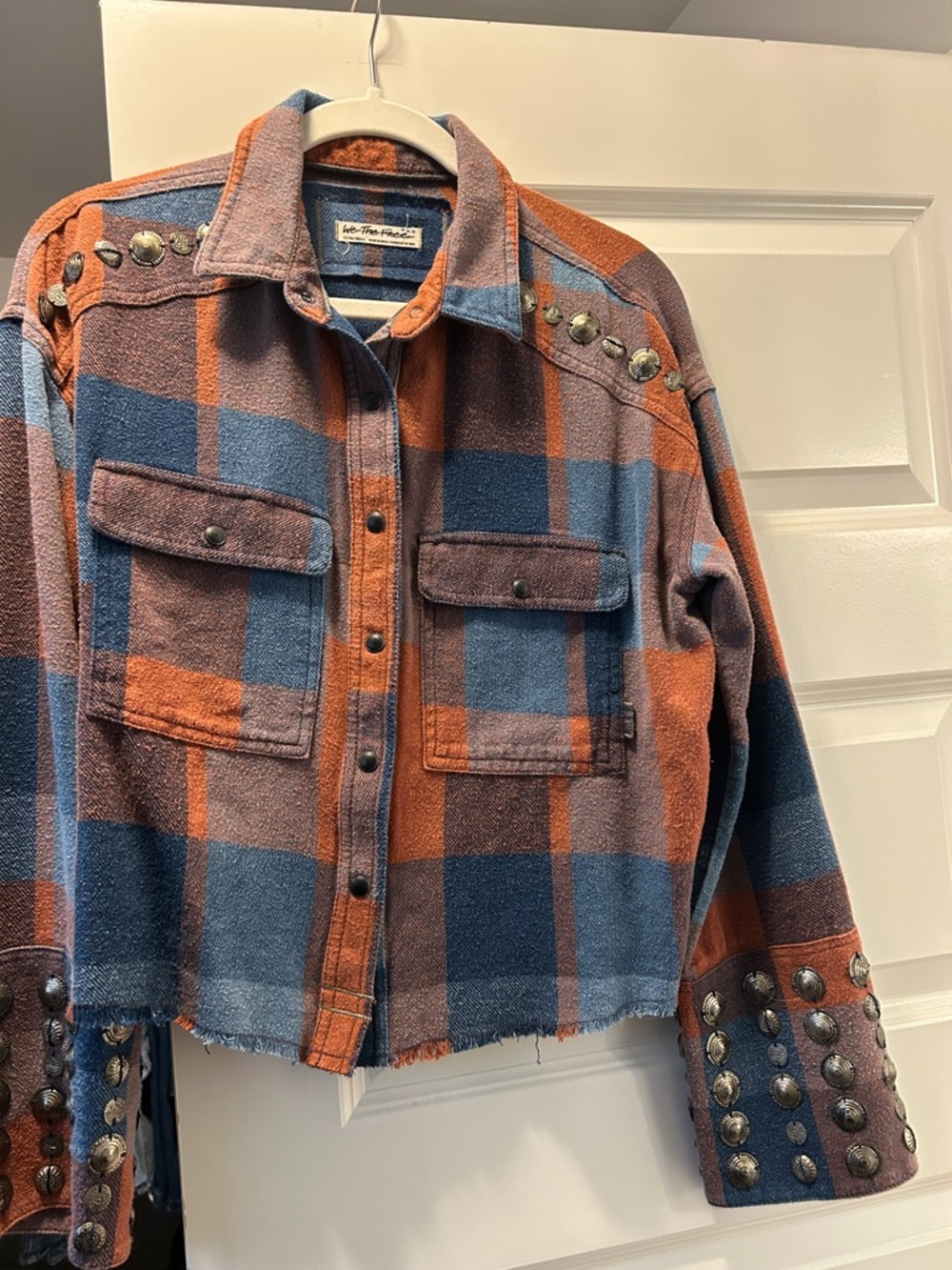 We The Free Austin plaid button down in Rust Orange & Indigo